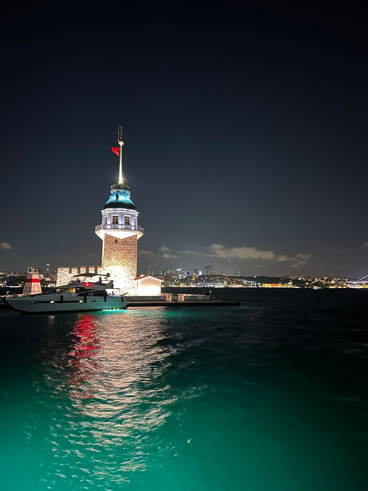 Night Bosphorus cruise view near Maiden Tower